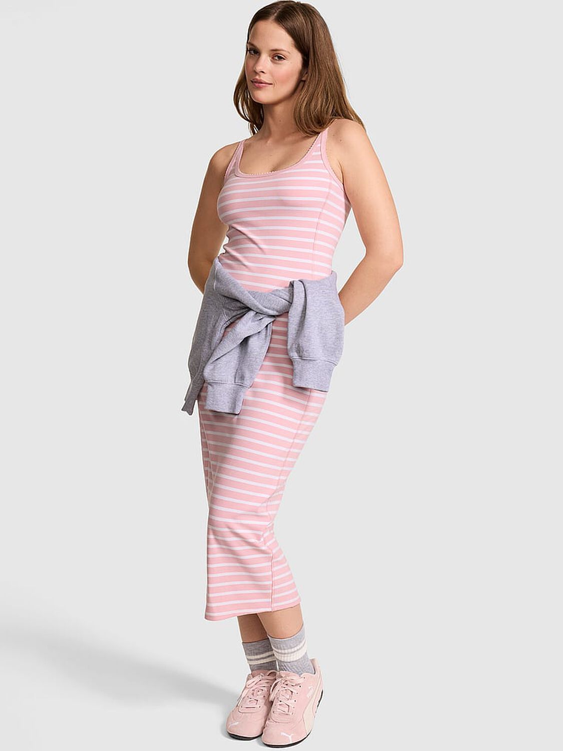 pink Pink All-Day Soft Rib High-Neck Midi Dress 1 of 3 