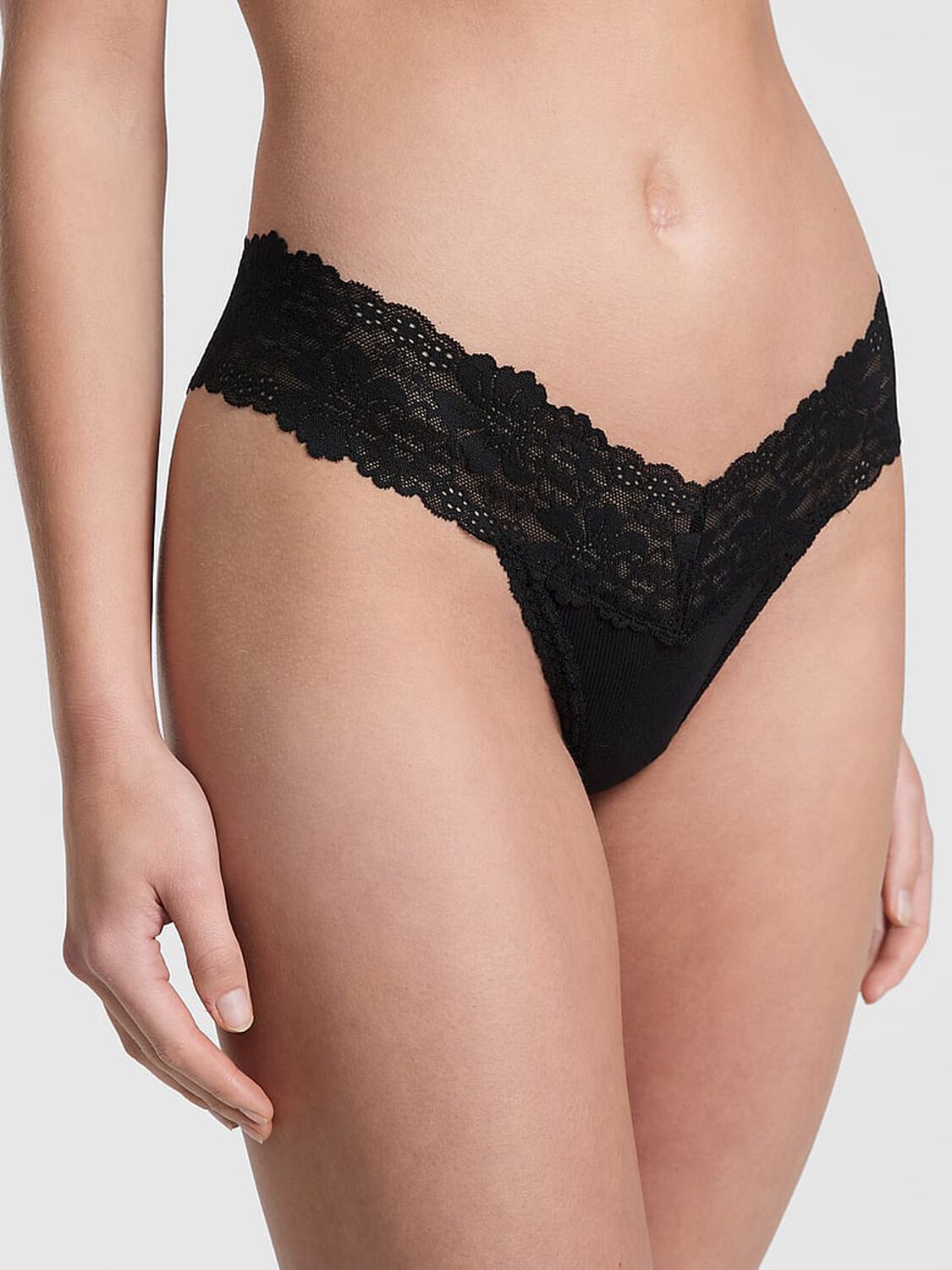 pink Pink Wink Lace-Trim Thong Panty Black 1 of 3 