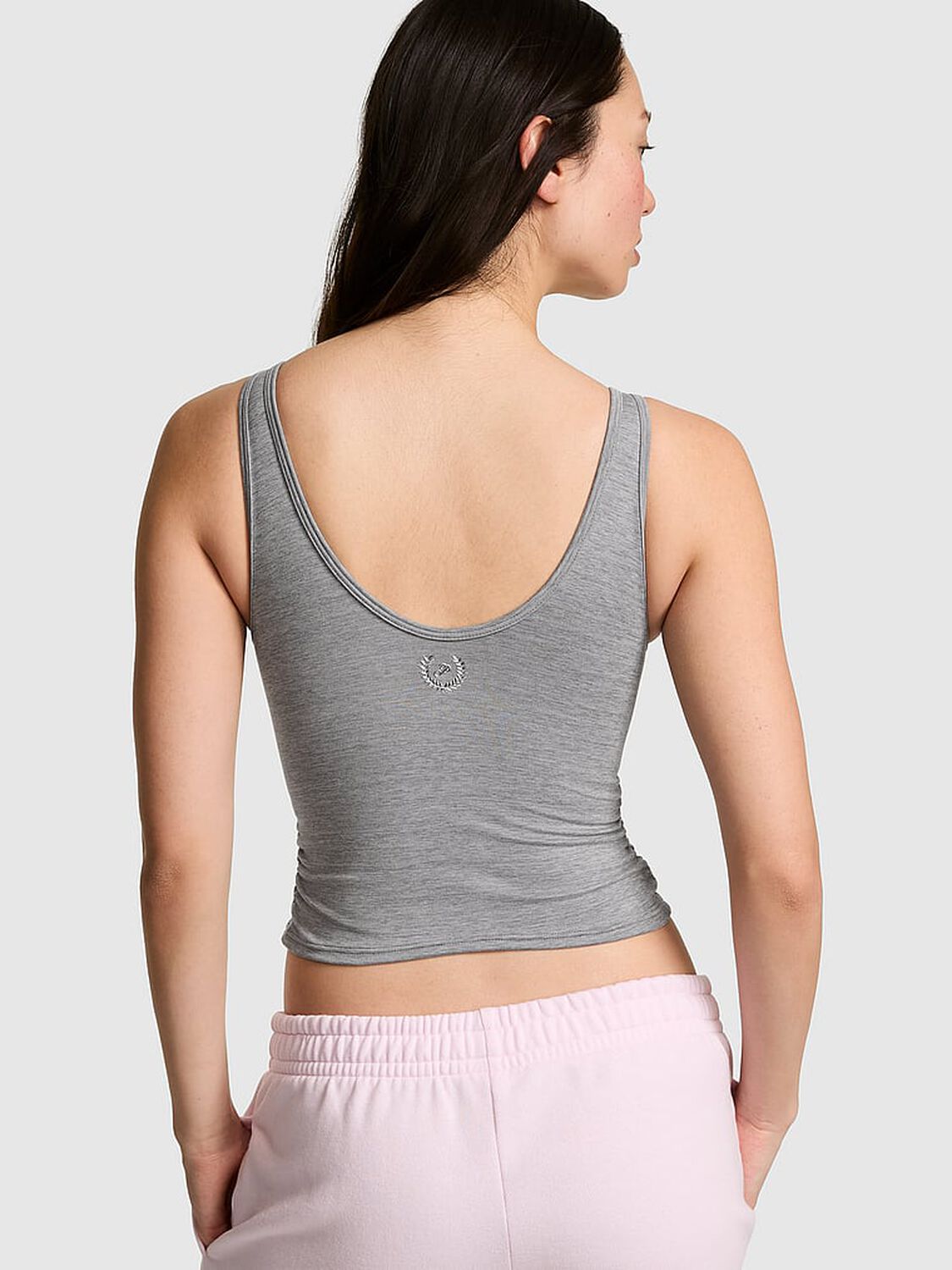 pink Pink PINK Relay&trade; Ruched Wrap Bra Tank Night Owl Grey Marl 2 of 3 