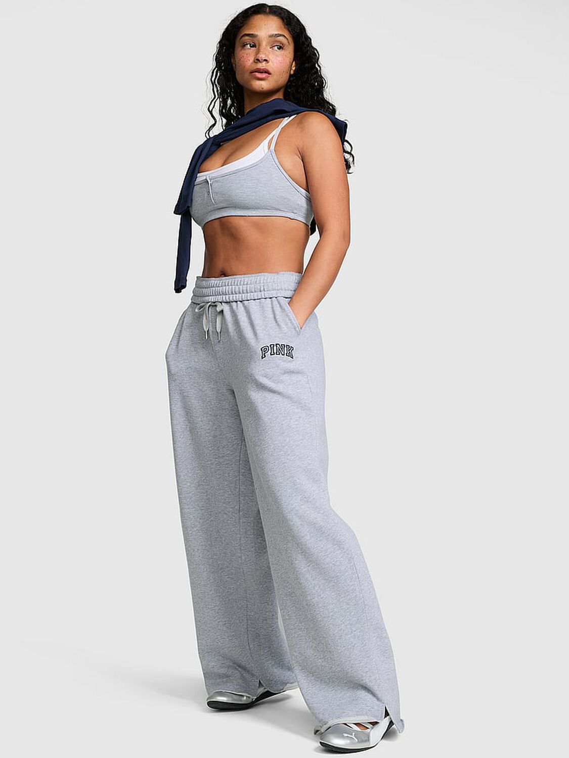 pink Pink Campus Fleece&trade; Wide-Leg Split-Hem Sweatpants Heather Grey 1 of 3 