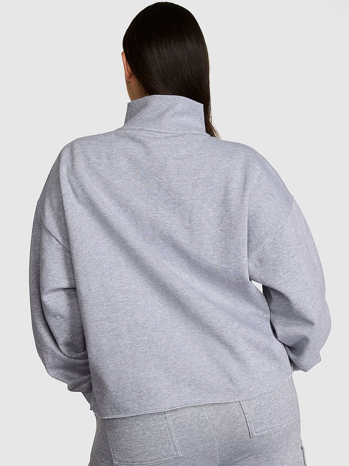 pink Pink Campus Fleece&trade; Quarter-Zip Straight-Cut Sweatshirt Medium Heather Grey Spring 2 of 3 