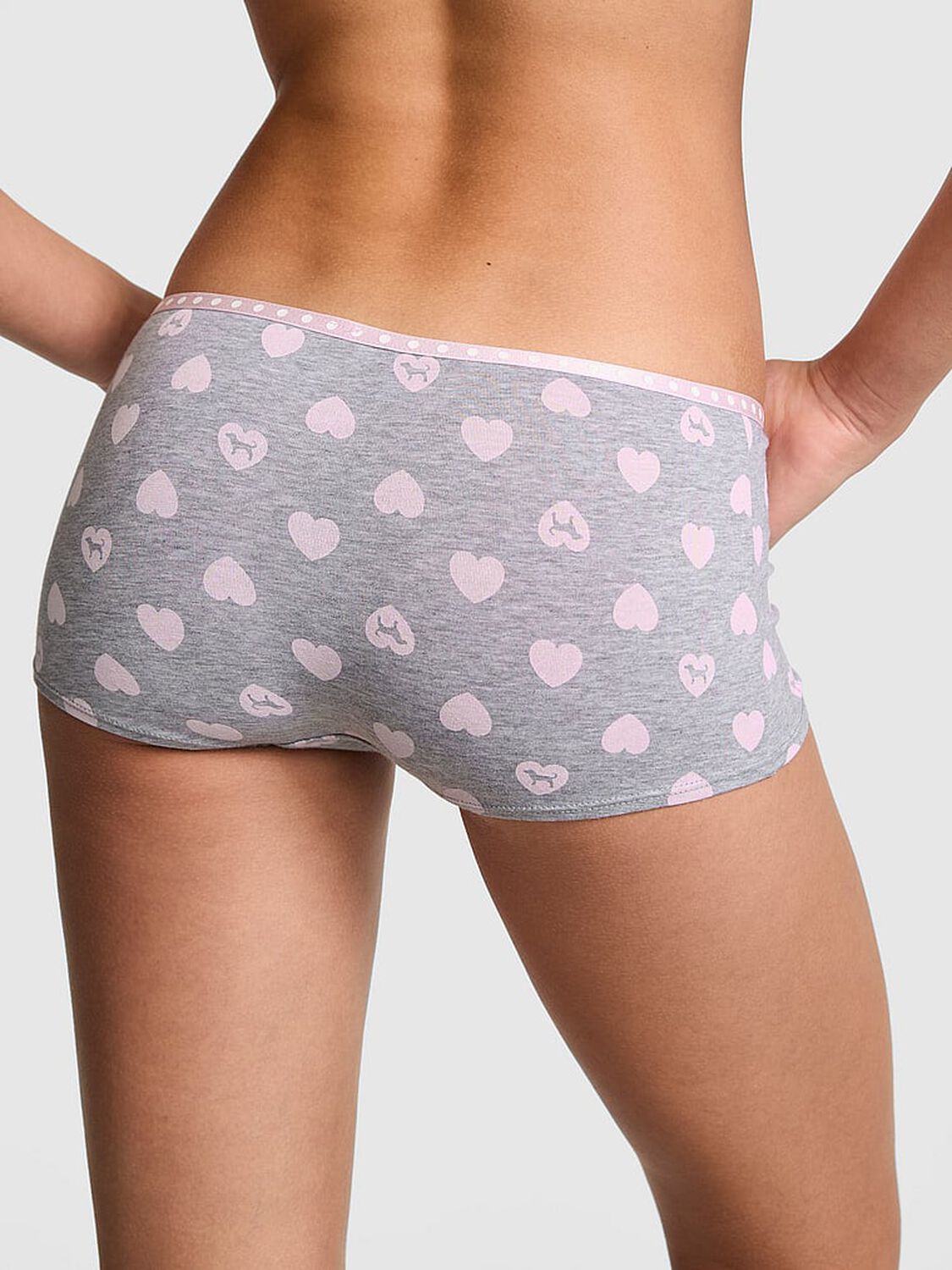 pink Pink Logo Boyshort Panty Medium Heather Grey Heart Dog Print 2 of 3 
