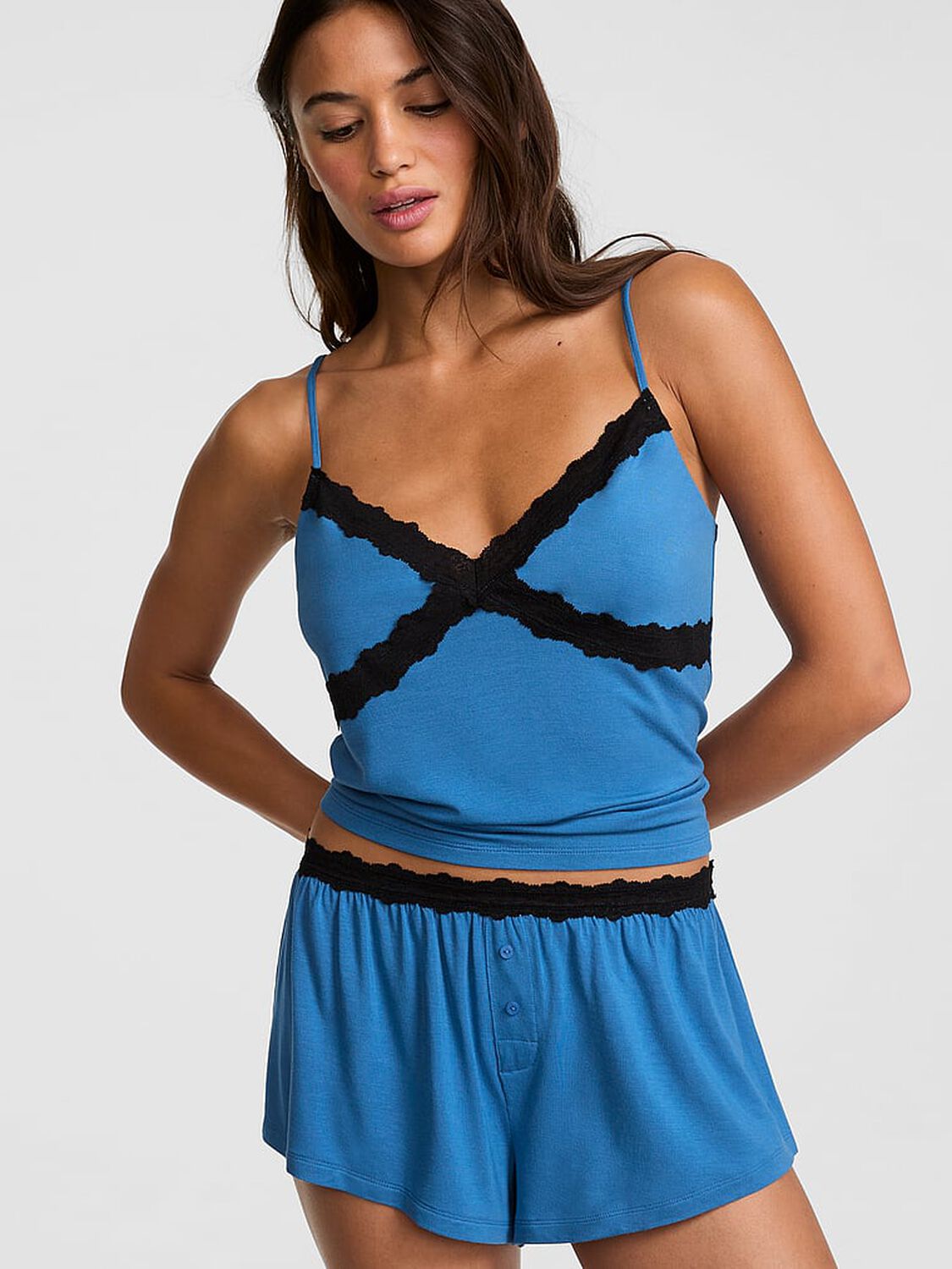vs Pink Modal Lace-Trim Micro Shorts Varsity Blue 1 of 4 