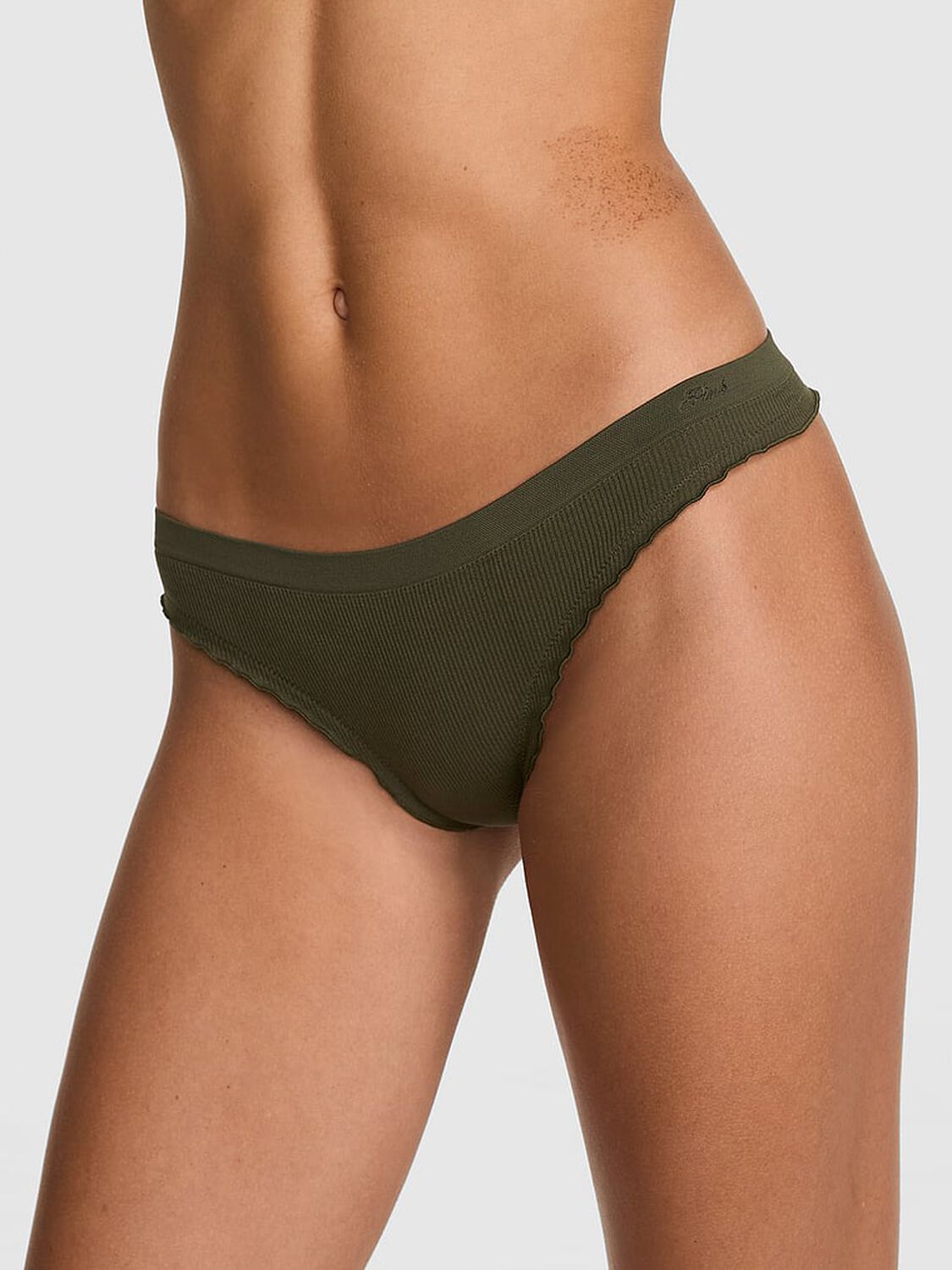 vs Pink Seamless Thong Panty Olive 1 of 3 