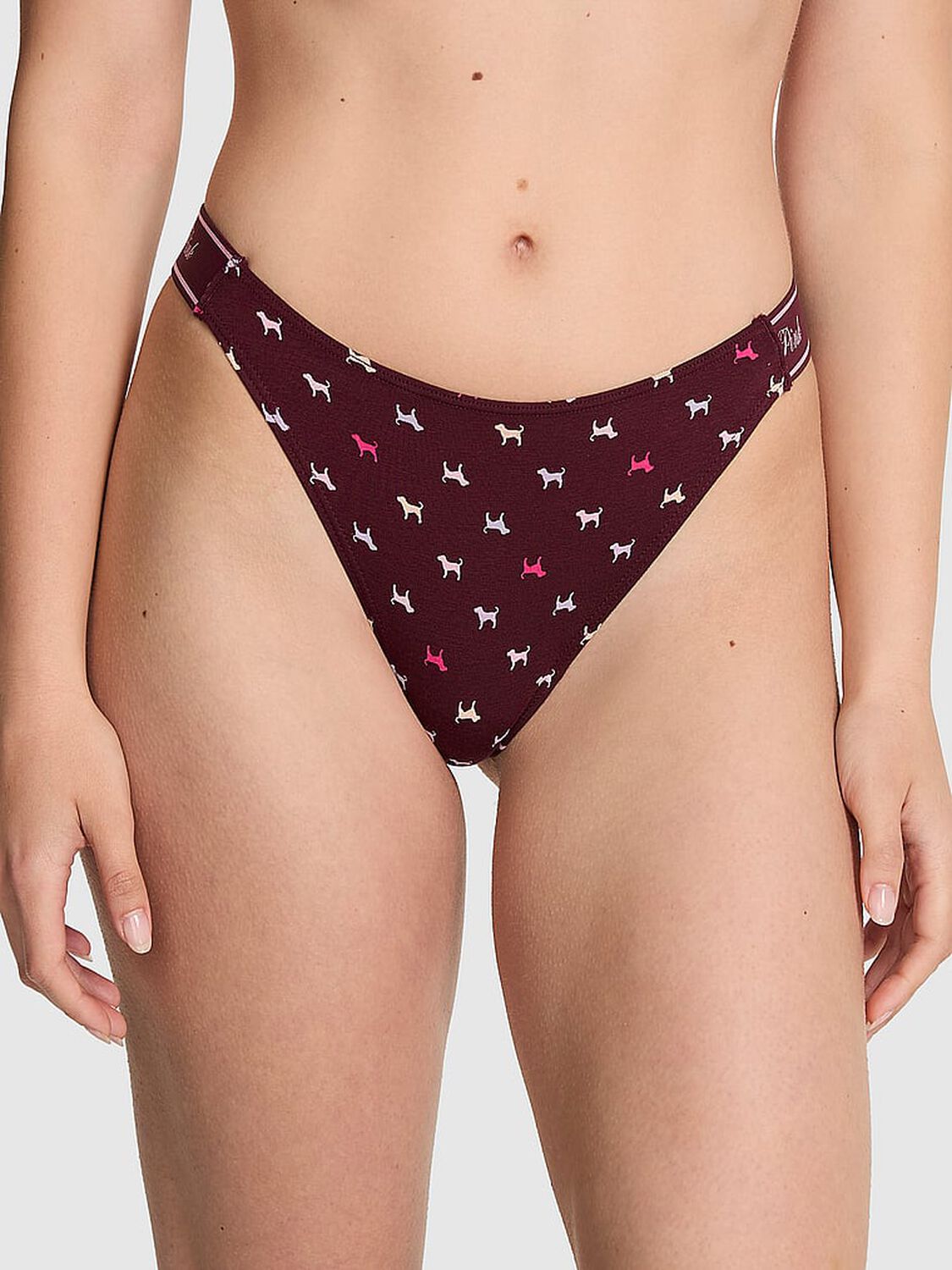 pink Pink Logo Cotton High-Leg Thong Panty Wild Rose Dog 1 of 3 