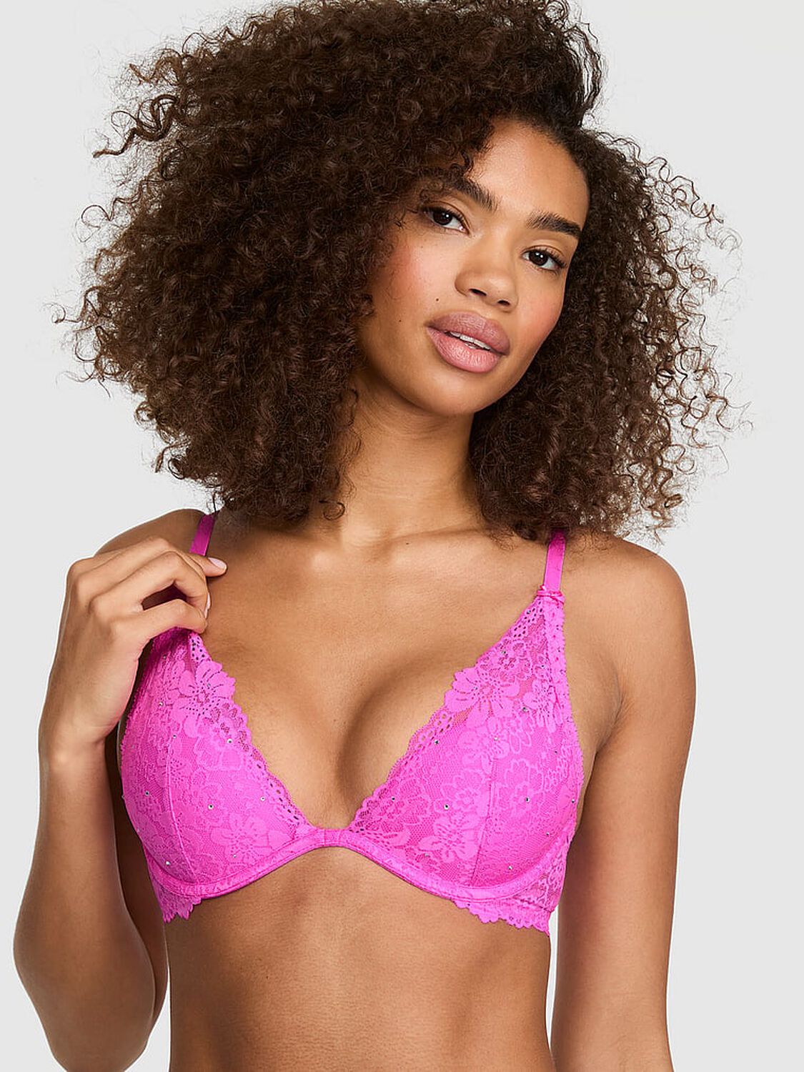 vs Pink PINK Wink&trade; Lightly Lined Plunge Bra Pink Berry 1 of 4 