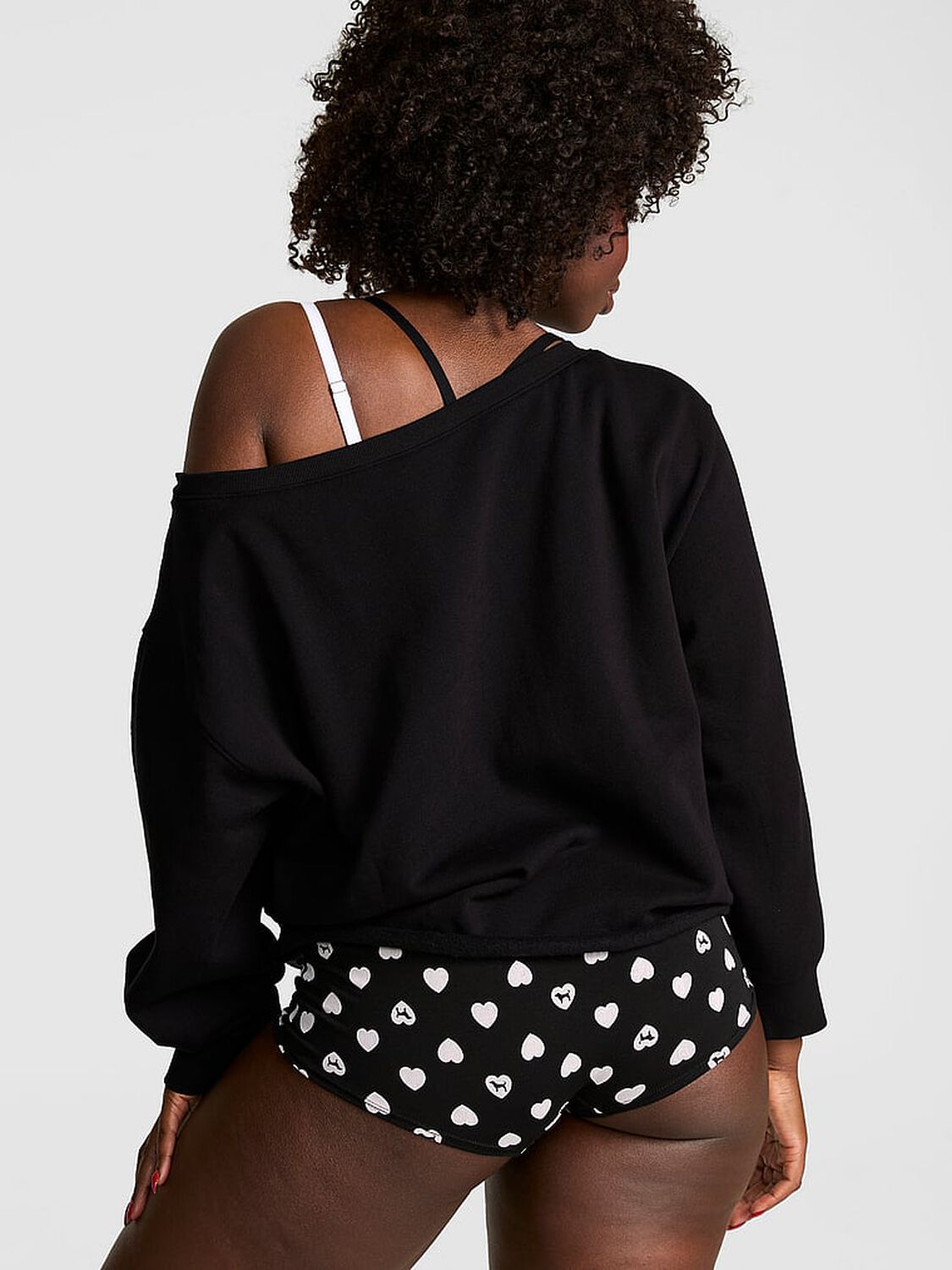 pink Pink Campus Fleece&trade; Rib Off-The-Shoulder Sweatshirt Pure Black Spring 2 of 3 