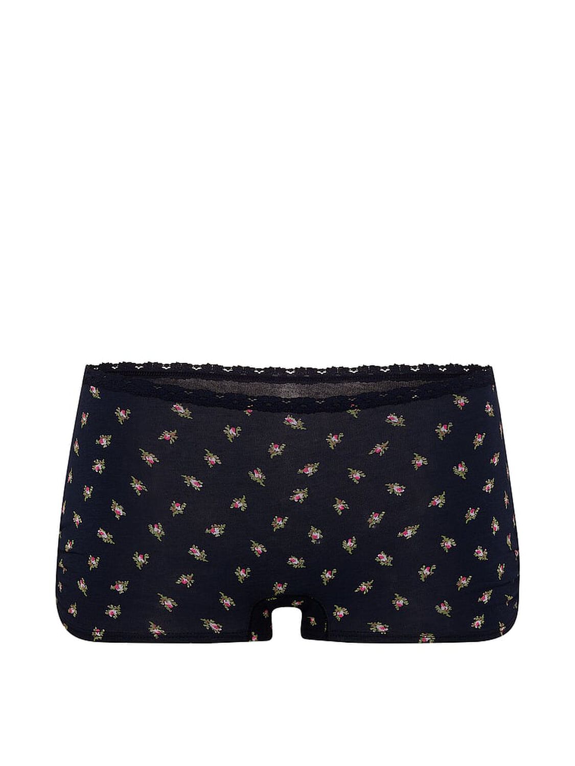 pink Pink Cotton Dorm Boyshort Panty Noir Navy Rose Print With Noir Navy Lace 3 of 3 