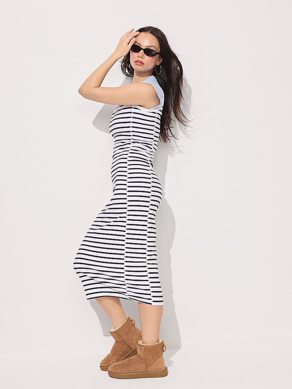 pink Pink All-Day Soft Rib High-Neck Midi Dress Navy & White Stripe 4 of 4 