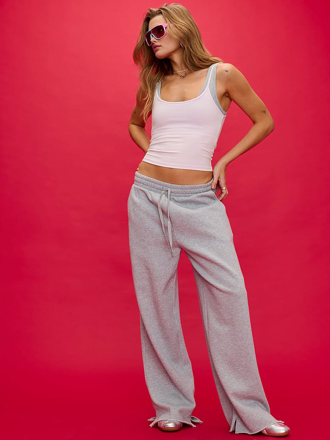 pink Pink Campus Fleece&trade; Wide-Leg Split-Hem Sweatpants 4 of 4 