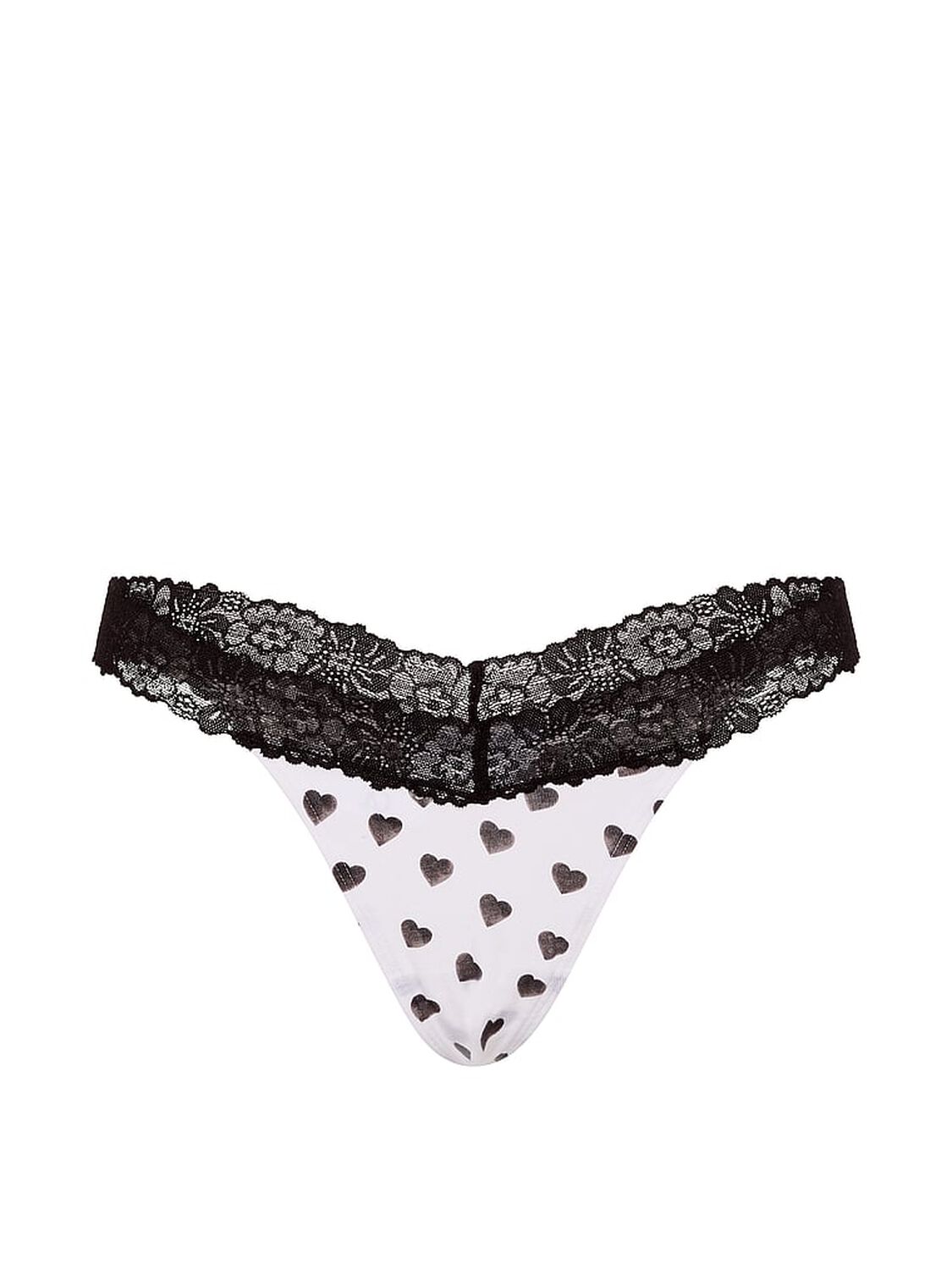 pink Pink Cotton Lace-Trim Thong Panty White Heart With Black Lace 3 of 3 