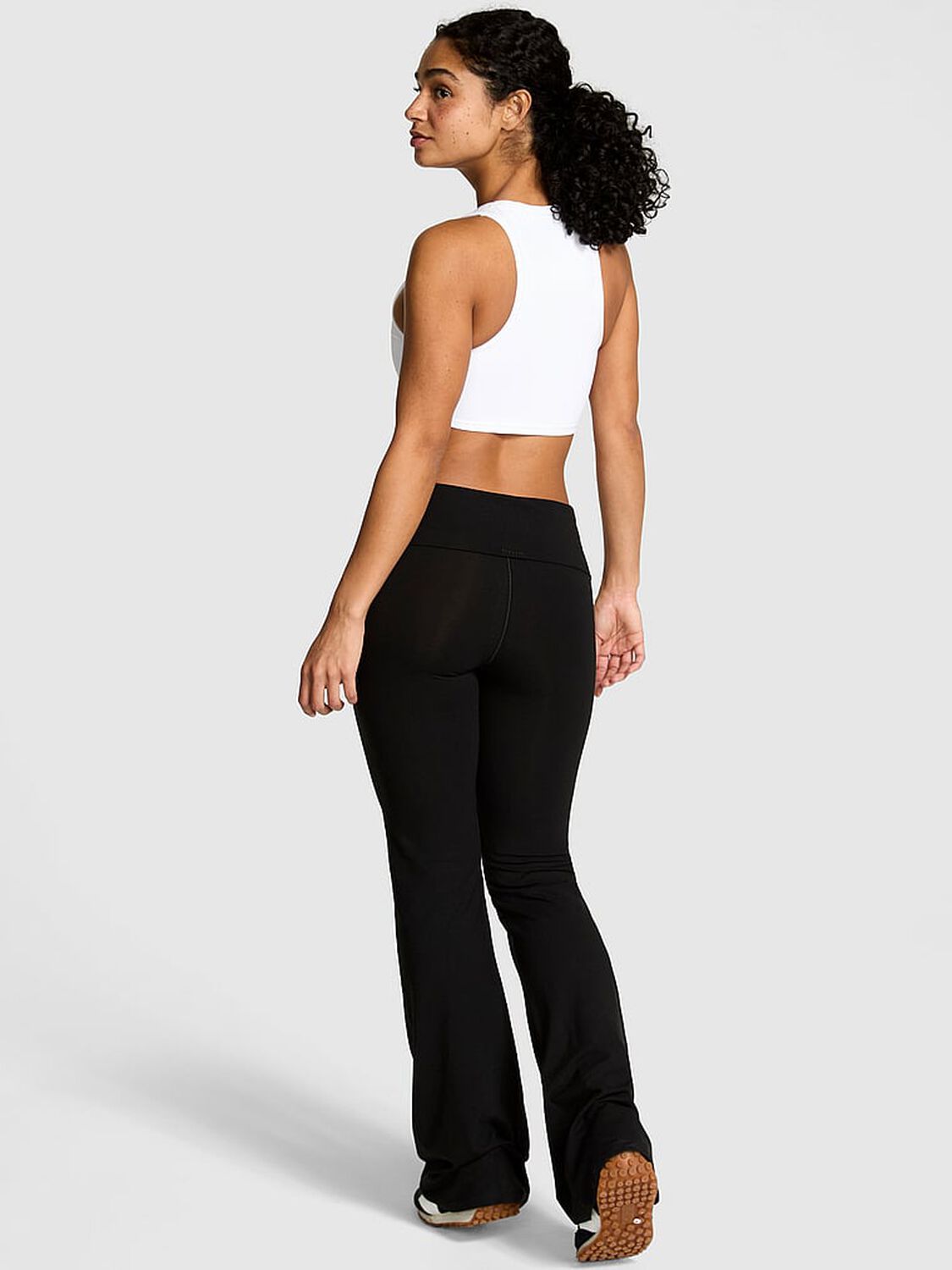 pink Pink All-Day Cotton Foldover Flare Leggings Black 2 of 3 