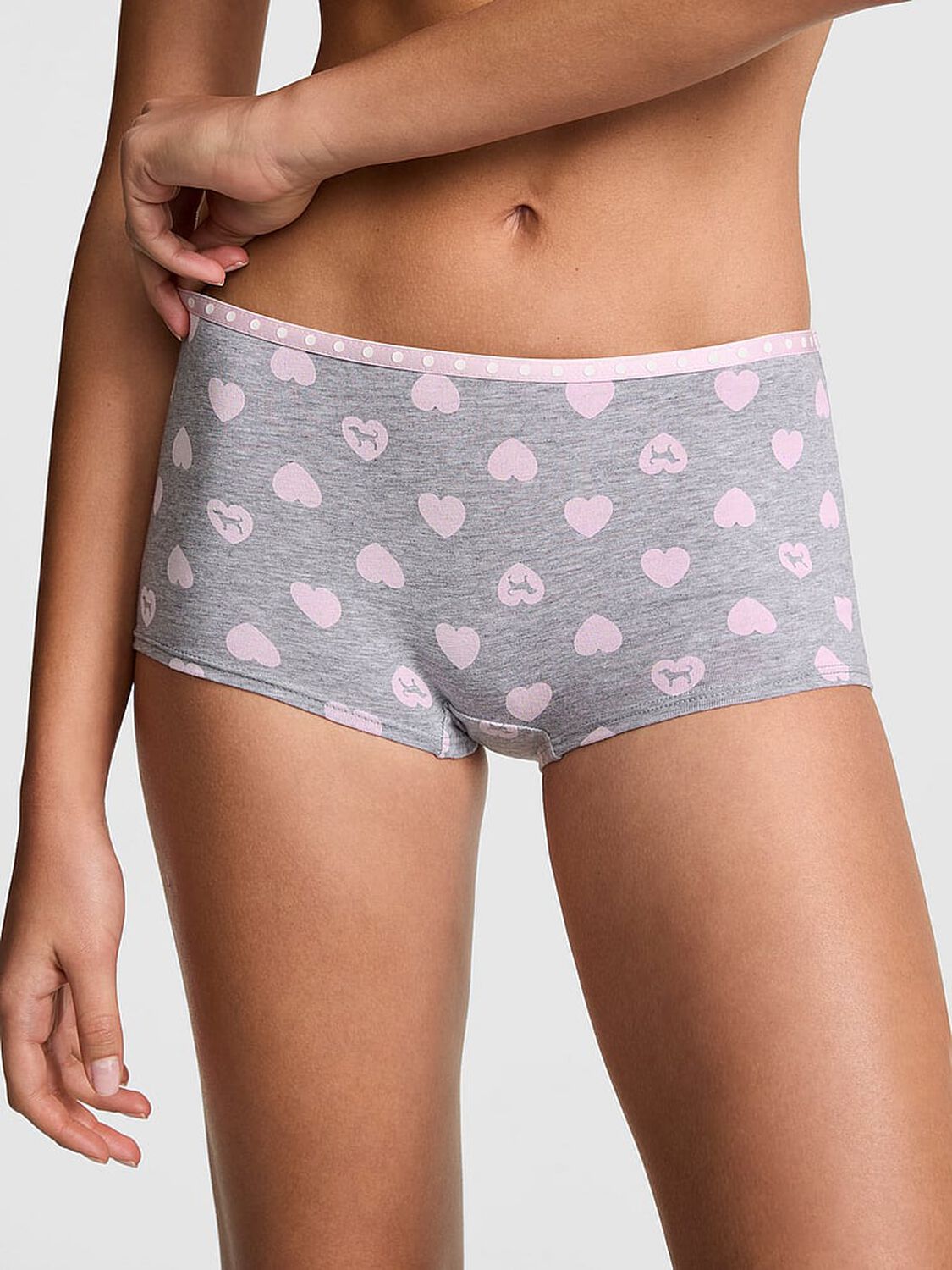 pink Pink Logo Boyshort Panty Medium Heather Grey Heart Dog Print 1 of 3 