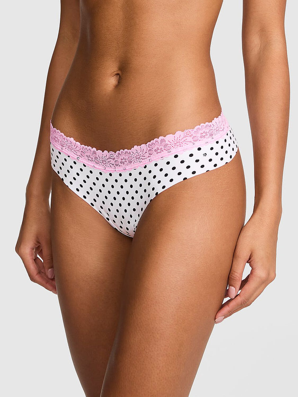vs Pink No-Show Cotton Thong Panty White And Black Dot 1 of 3 
