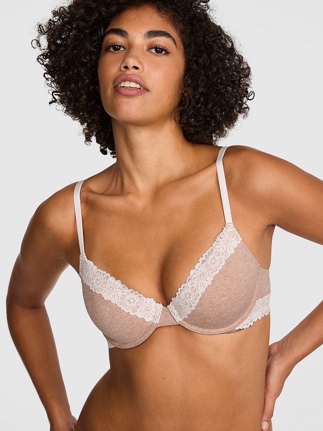 vs Pink Wear Everywhere&trade; Lightly Lined Full Coverage T-Shirt Bra Heather Praline 1 of 2 