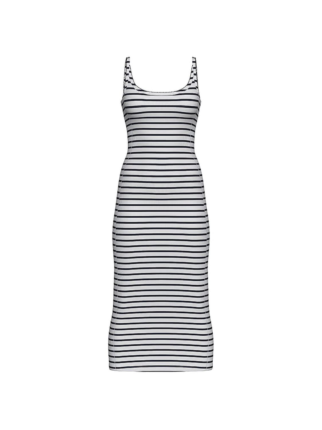 pink Pink All-Day Soft Rib High-Neck Midi Dress Navy & White Stripe 3 of 4 