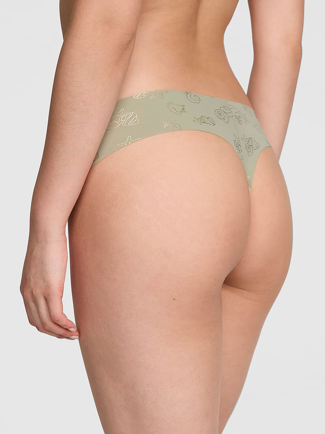 pink Pink No-Show Thong Panty Green Shell Foil Print 2 of 3 