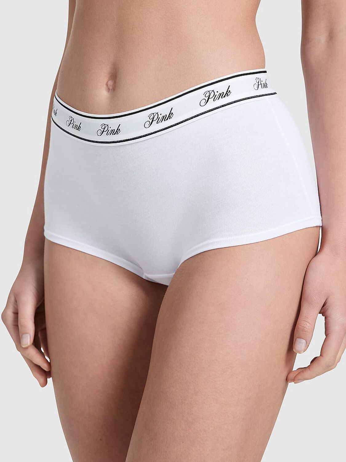 pink Pink Logo Cotton Shine Boyshort Panty Vs White 1 of 3 