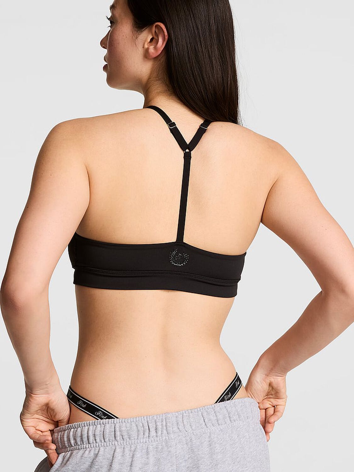 pink Pink PINK Relay&trade; Ruched Plunge Sports Bra Black 2 of 2 