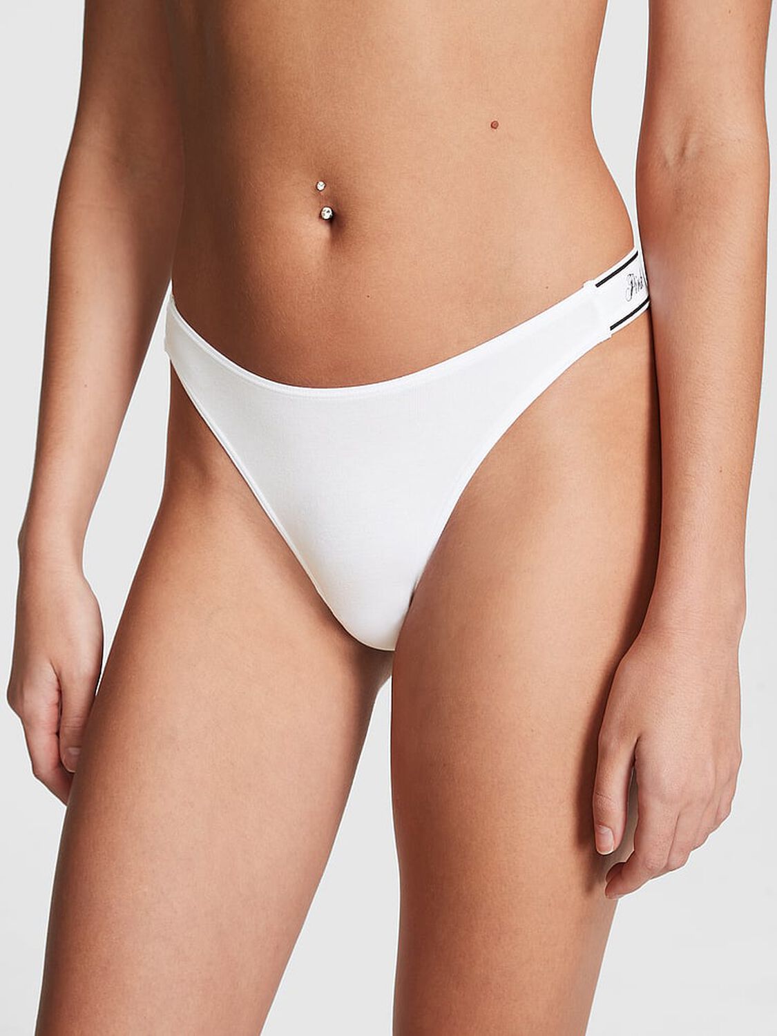 pink Pink Logo Cotton Shine High-Leg Thong Panty Vs White 1 of 3 