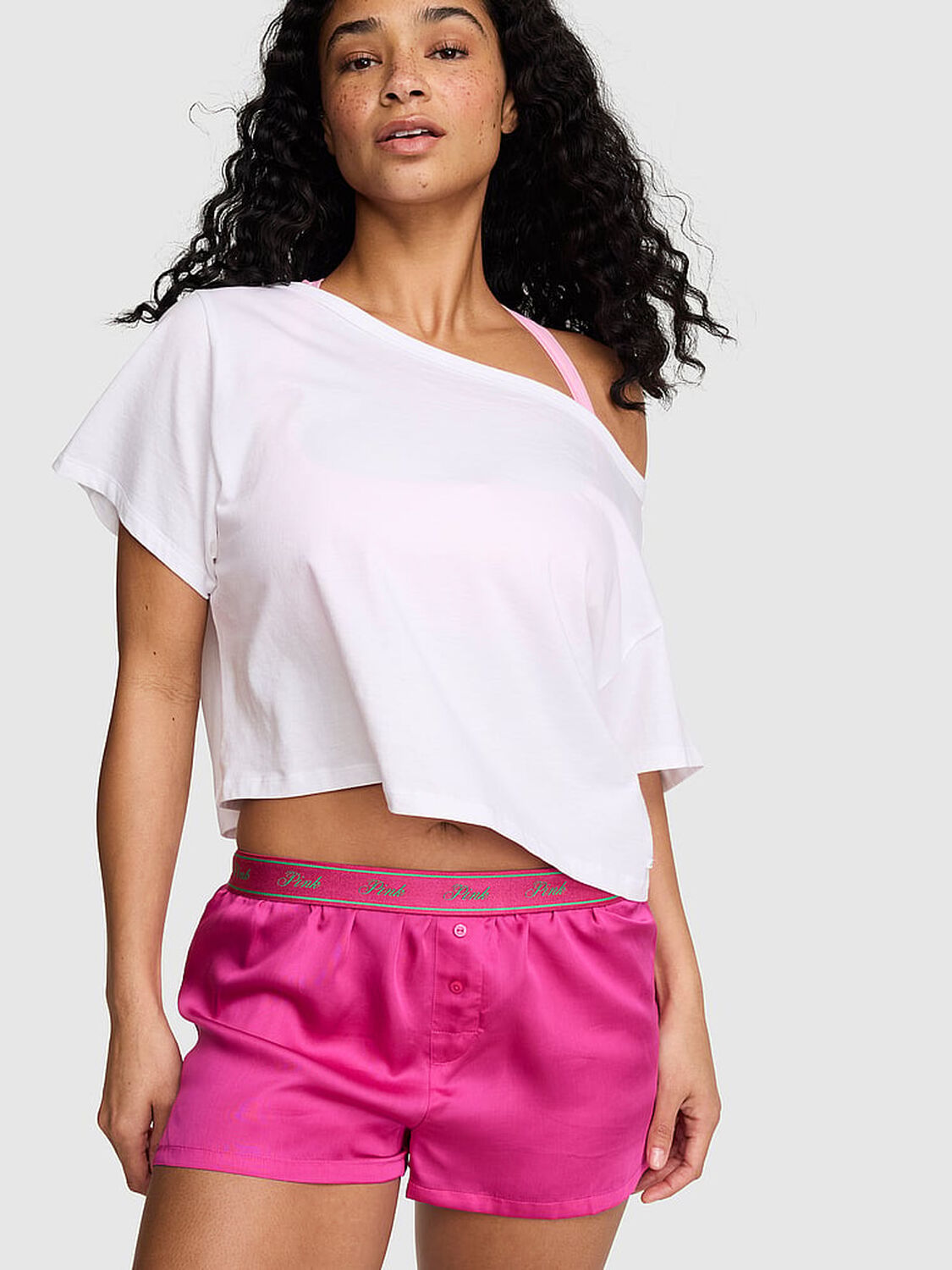 pink Pink Silky Boxy Pajama Shorts 1 of 2 