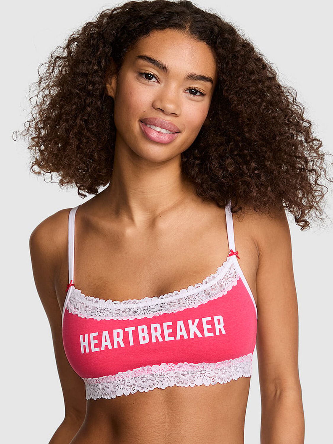 pink Pink Cotton Lace-Trim Scoop Bralette 1 of 2 