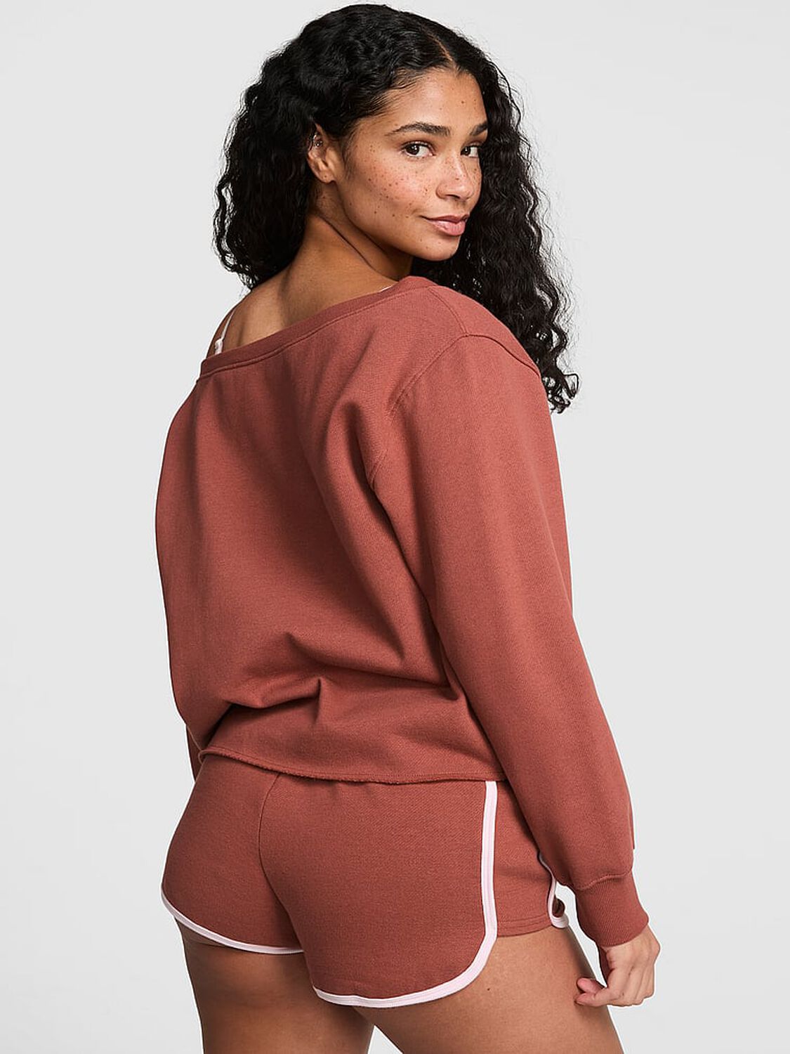pink Pink Campus Fleece&trade; Rib Off-The-Shoulder Sweatshirt Clay Sunset 2 of 3 