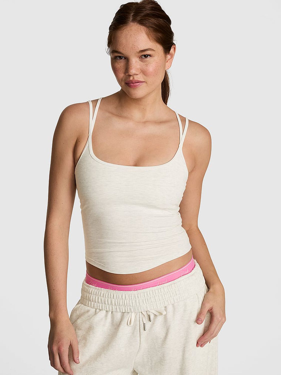 pink Pink All-Day Cotton&trade; Strappy Tank Top Snow Heather 1 of 3 