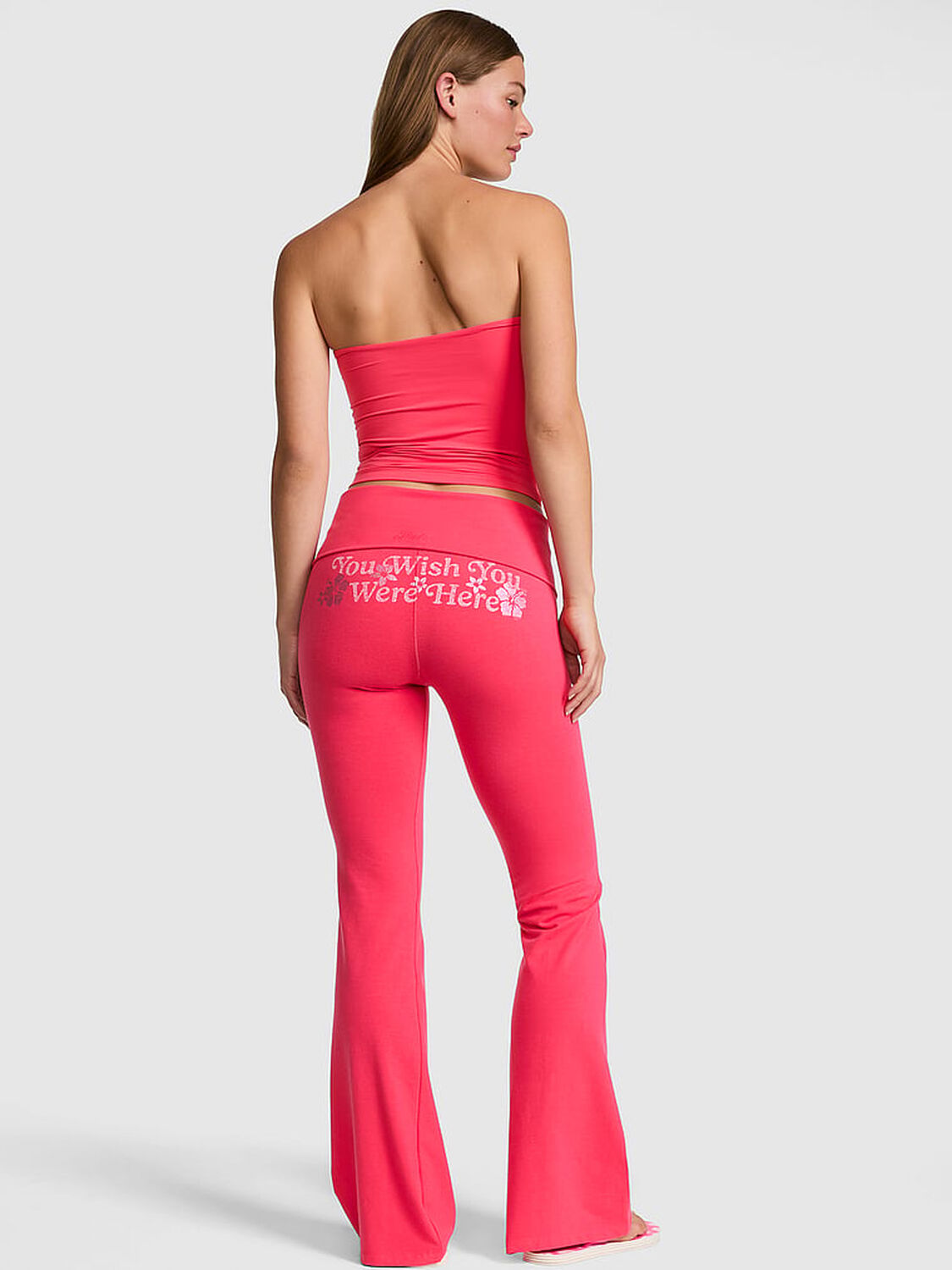 pink Pink All-Day Cotton&trade; Foldover Flare Leggings Candy Pink 'You Wish You Were Here' Booty Hit 2 of 2 