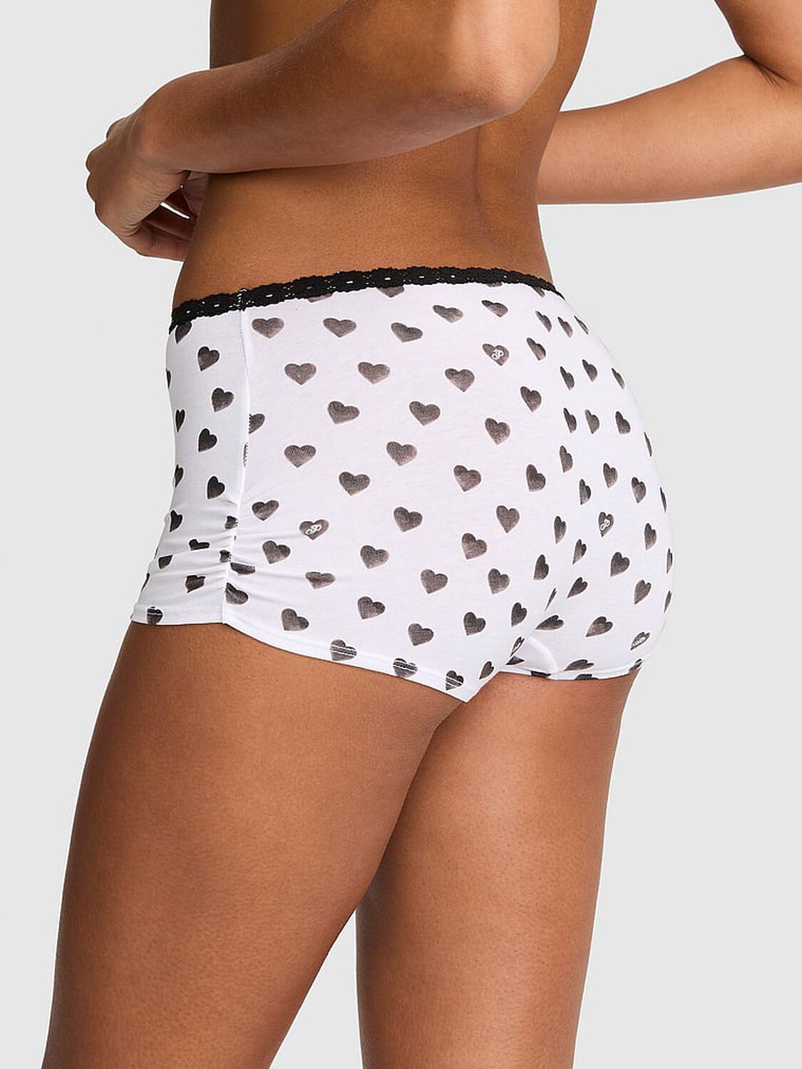 pink Pink Cotton Dorm Boyshort Panty White Heart With Black Lace 2 of 3 