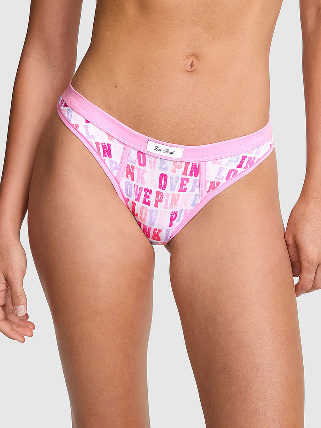 vs Pink Cotton Thong Panty White With Love Pink Print 1 of 3 