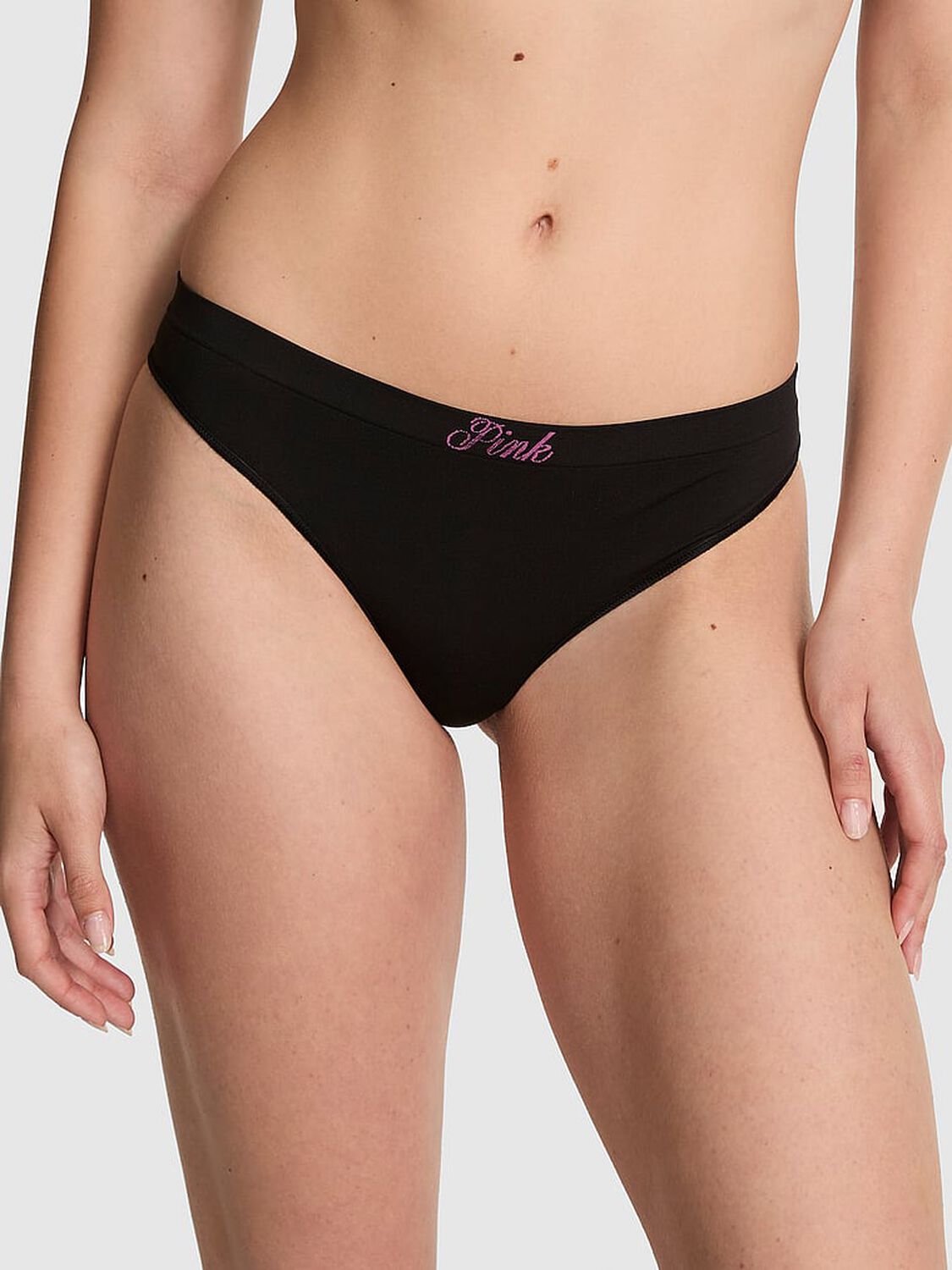 vs Pink Seamless Thong Panty Black Logo Wb 1 of 3 
