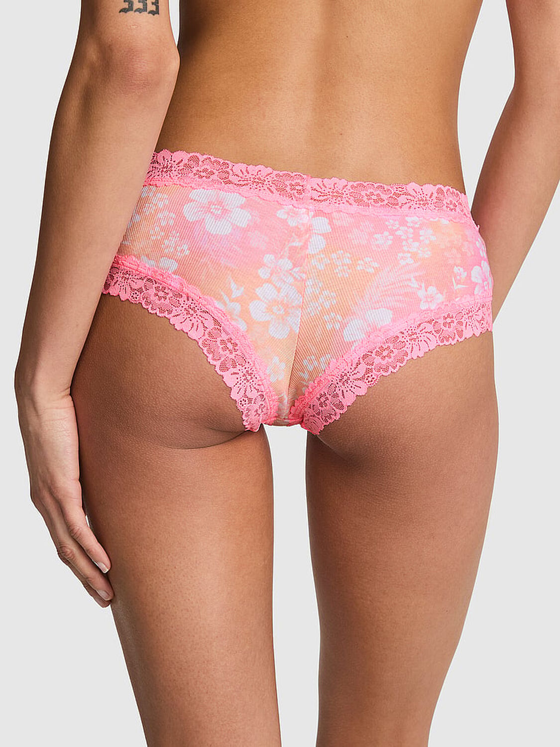 pink Pink PINK Wink&trade; Lace-Trim Cheeky Panty Rose Chiffon Hibiscus Floral Print 2 of 3 
