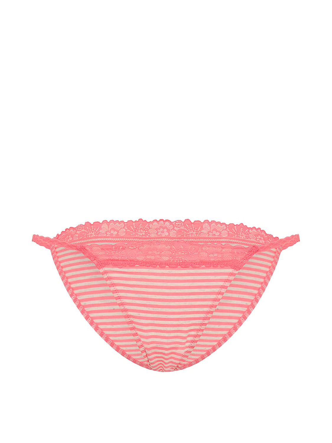 pink Pink Cotton Lace-Trim Bikini Panty Heather Frosted Coral Stripe Print 3 of 3 