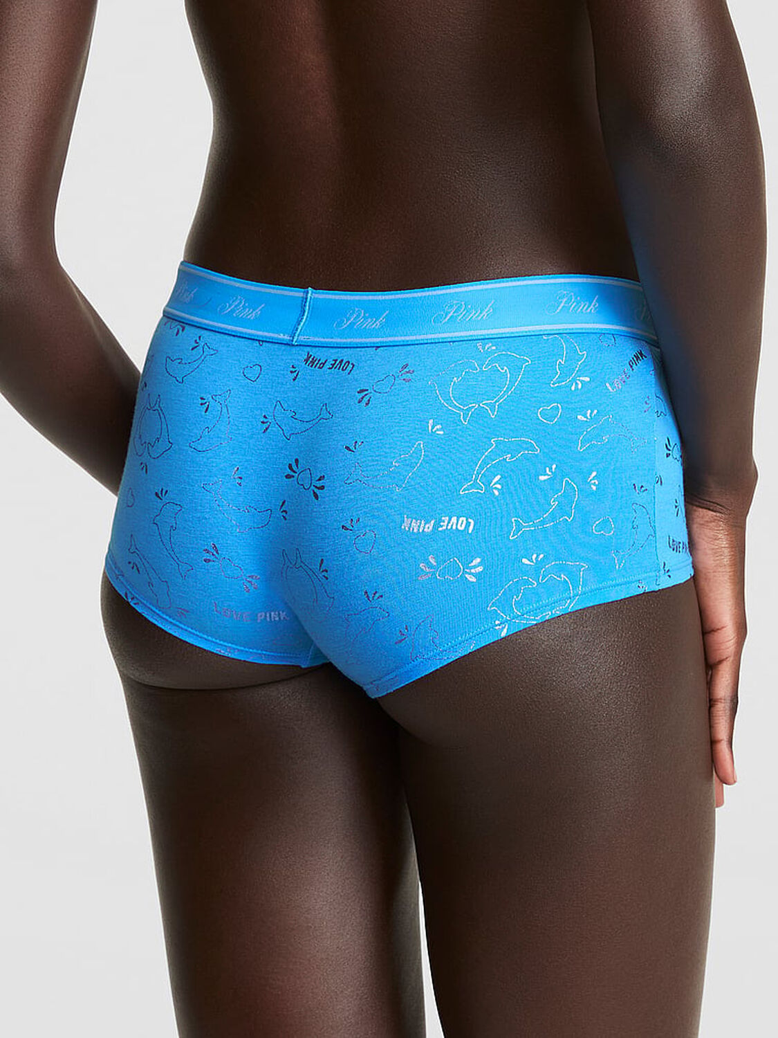 pink Pink Logo Cotton Boyshort Panty Capri Blue Foil Dolphin Print 2 of 3 