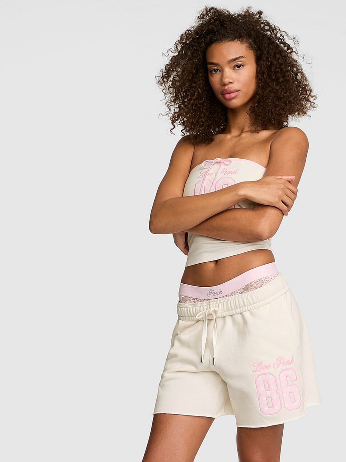pink Pink Campus Fleece&trade; Shorts Cozy White 1 of 3 