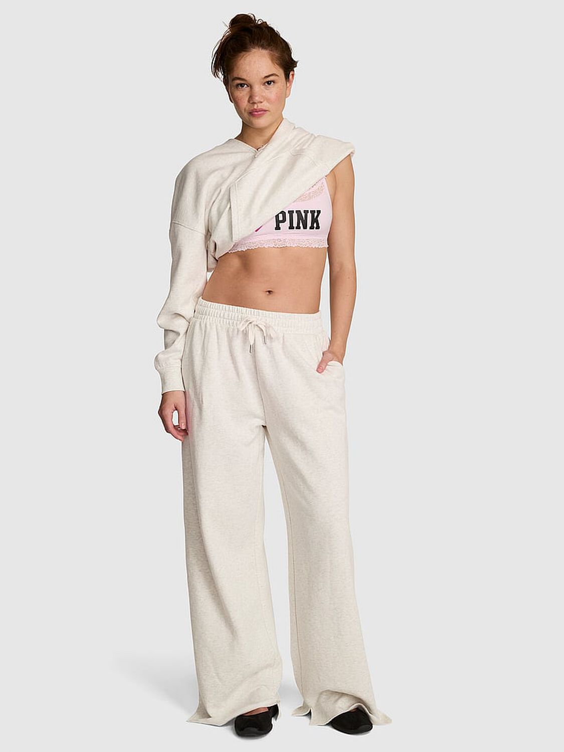 pink Pink Campus Fleece&trade; Wide-Leg Split-Hem Sweatpants Snow Heather 1 of 2 
