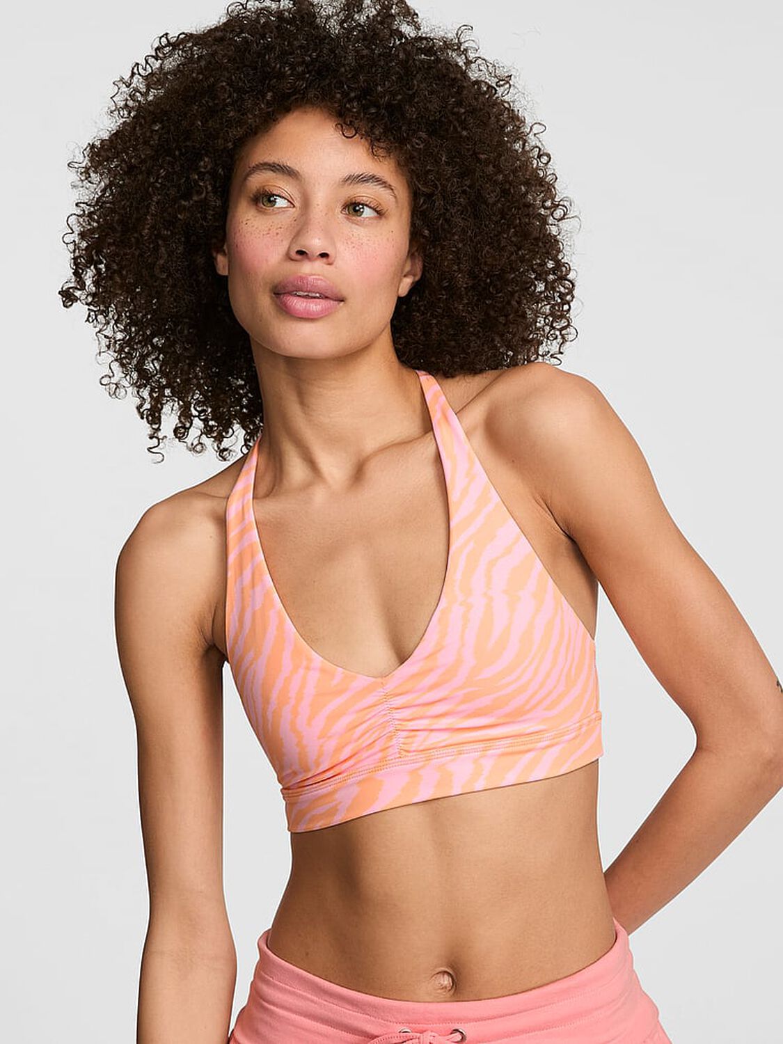 vs Pink PINK Relay&trade; Ruched Plunge Sports Bra 1 of 3 