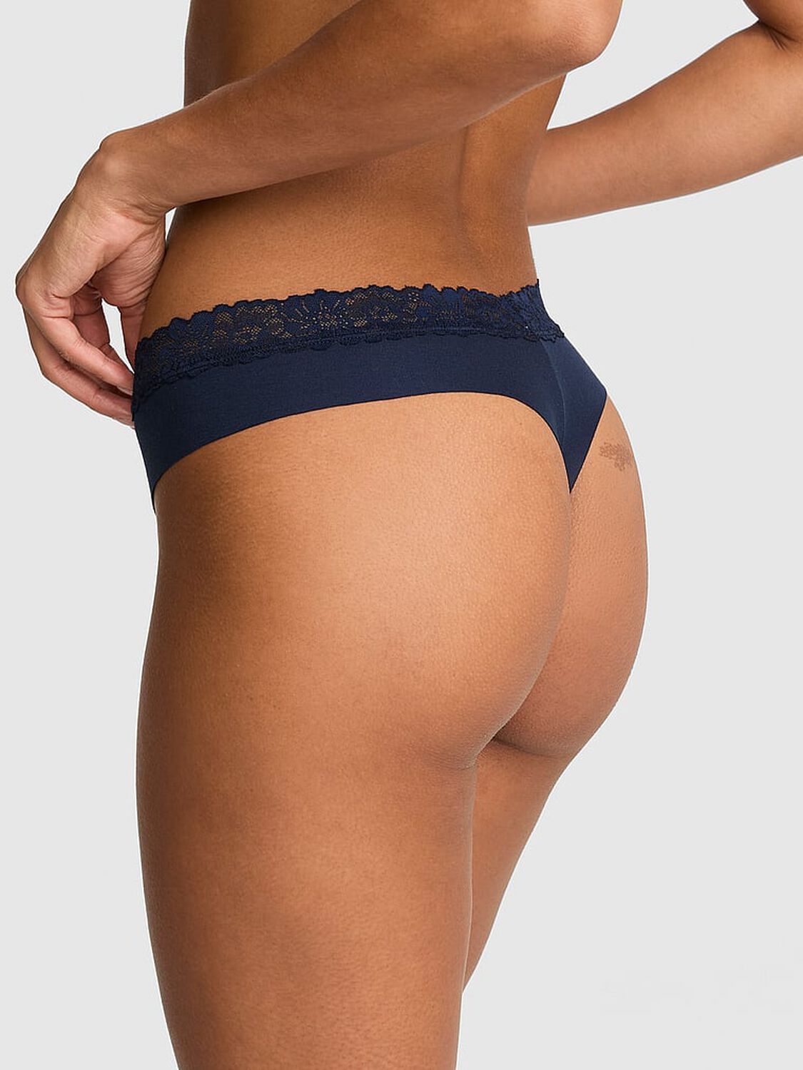 vs Pink No-Show Cotton Thong Panty Noir Navy 2 of 3 