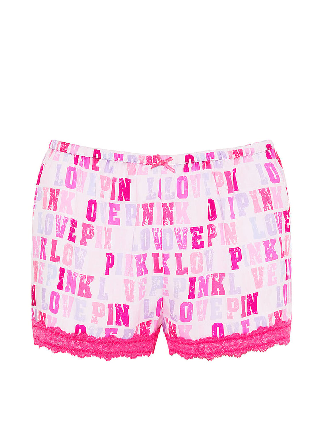vs Pink Silky Lace-Trim Boxy Pajama Shorts White With "Love Pink" Print 3 of 4 