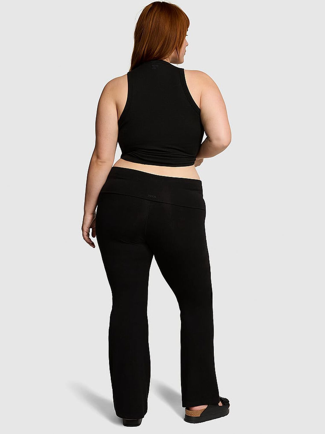 pink Pink All-Day Cotton Foldover Flare Leggings Pure Black 2 of 3 