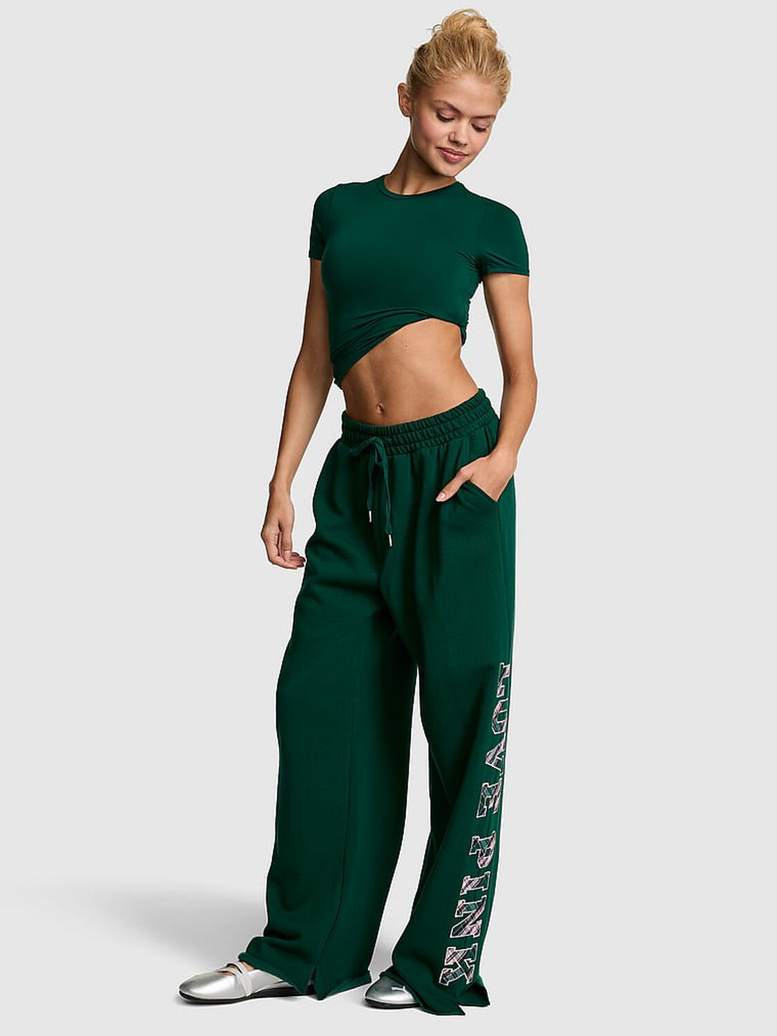 pink Pink Campus Fleece&trade; Wide-Leg Split-Hem Sweatpants Dark Garden 1 of 2 