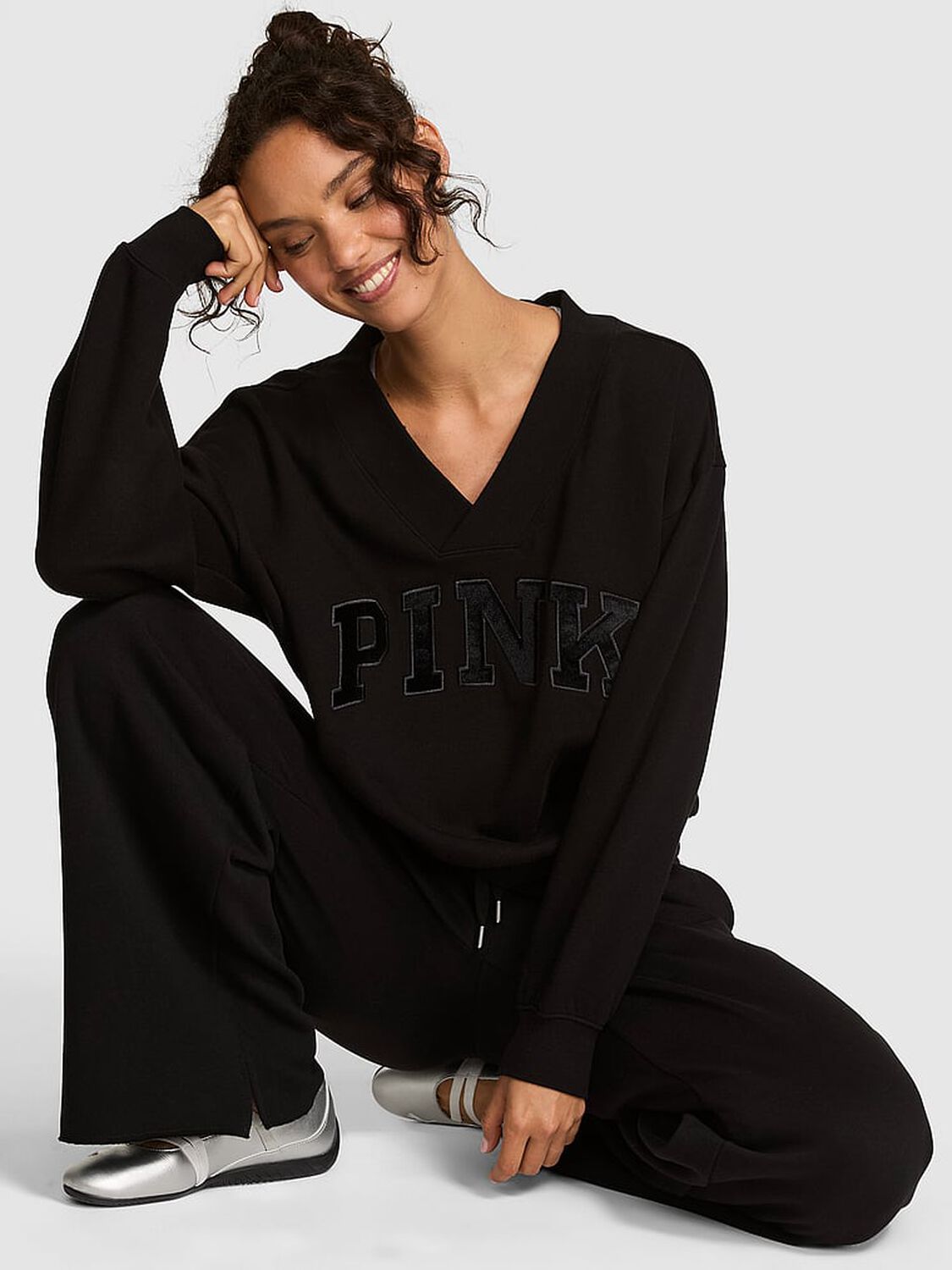 pink Pink Campus Fleece&trade; V-Neck Sweatshirt 1 of 3 
