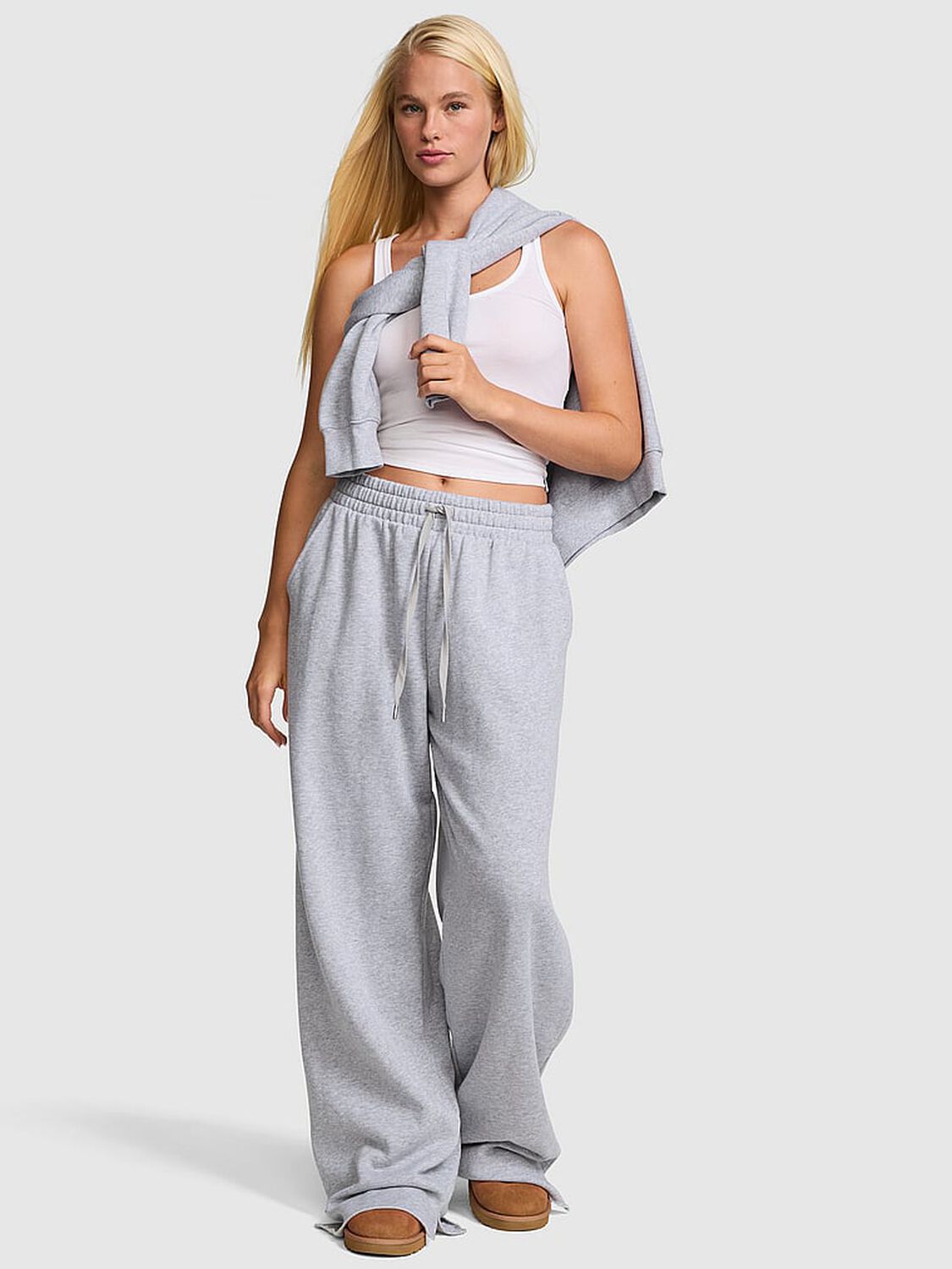 pink Pink Campus Fleece&trade; Wide-Leg Split-Hem Sweatpants Medium Heather Grey 1 of 4 