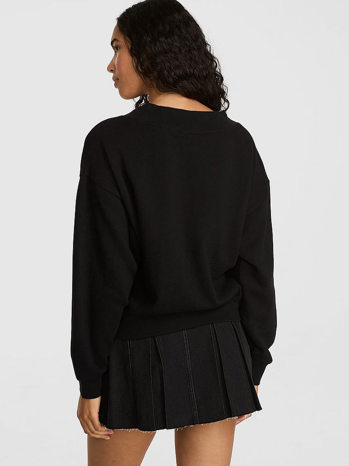 vs Pink Campus Fleece&trade; V-Neck Sweatshirt Pure Black 2 of 3 