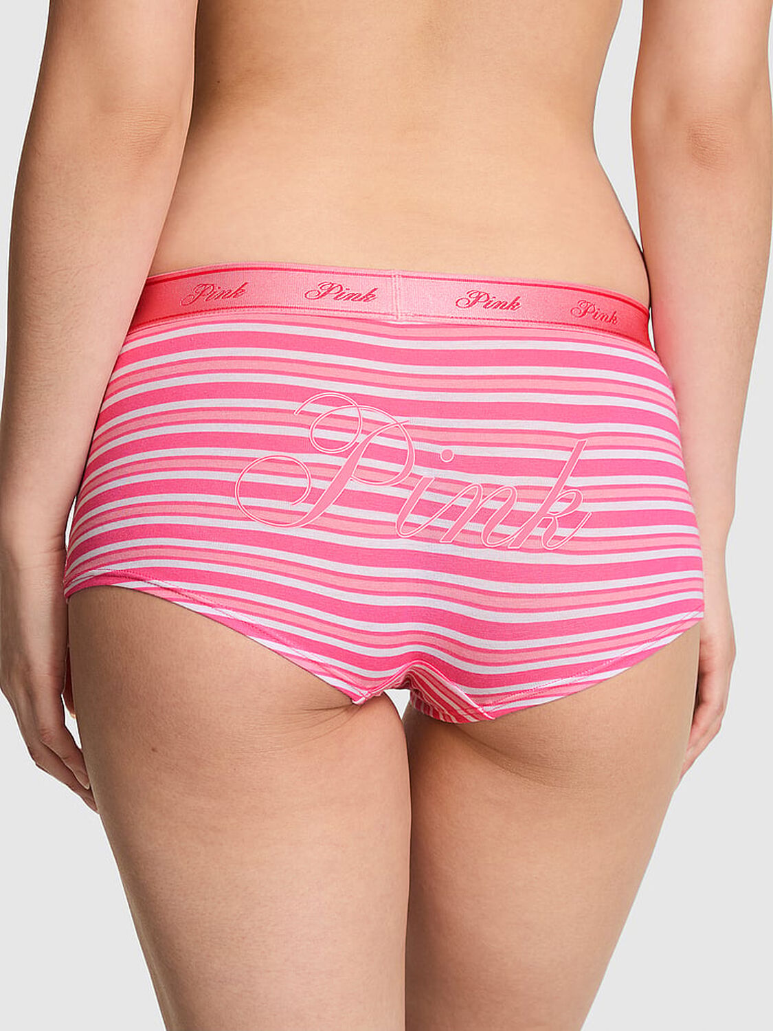 pink Pink Logo Cotton Boyshort Panty Love Me Pink Stripe Print 2 of 3 