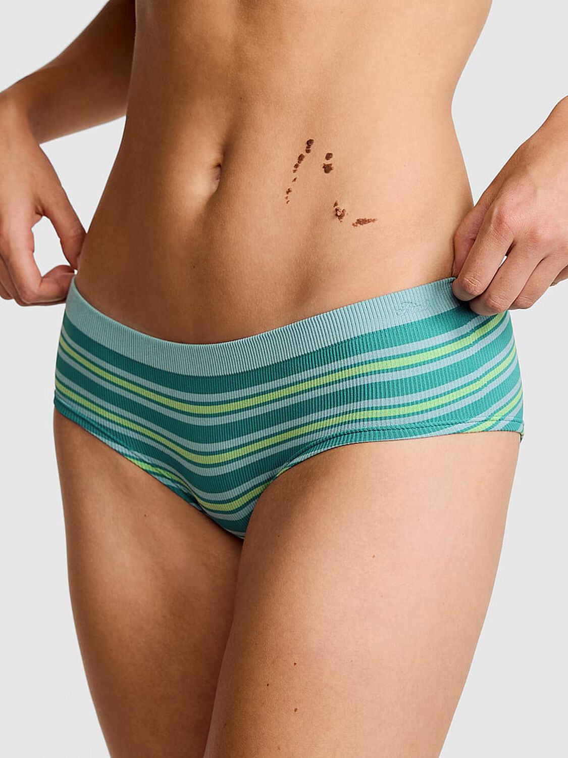 vs Pink Seamless Hiphugger Panty Teal/Green Stripe Print 1 of 3 