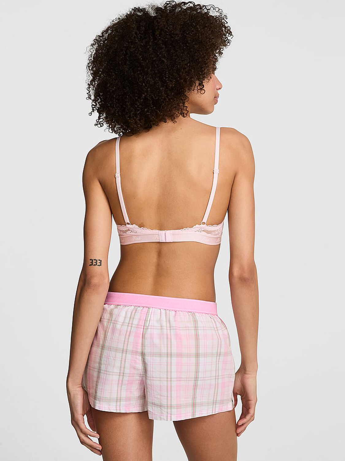 pink Pink TENCEL&trade; Boxy Pajama Shorts White/Pink/Slate Green Plaid 2 of 3 