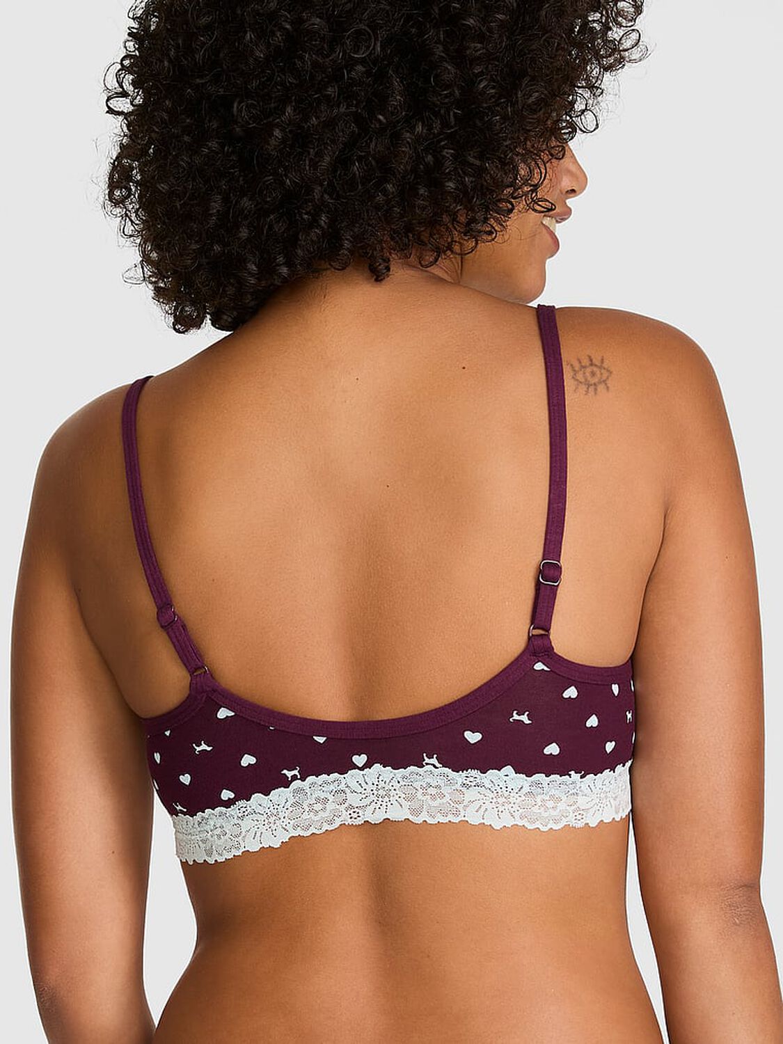 pink Pink Cotton Unlined Lace-Trim Scoop Bralette Wild Rose Heart & Dog Print 2 of 3 