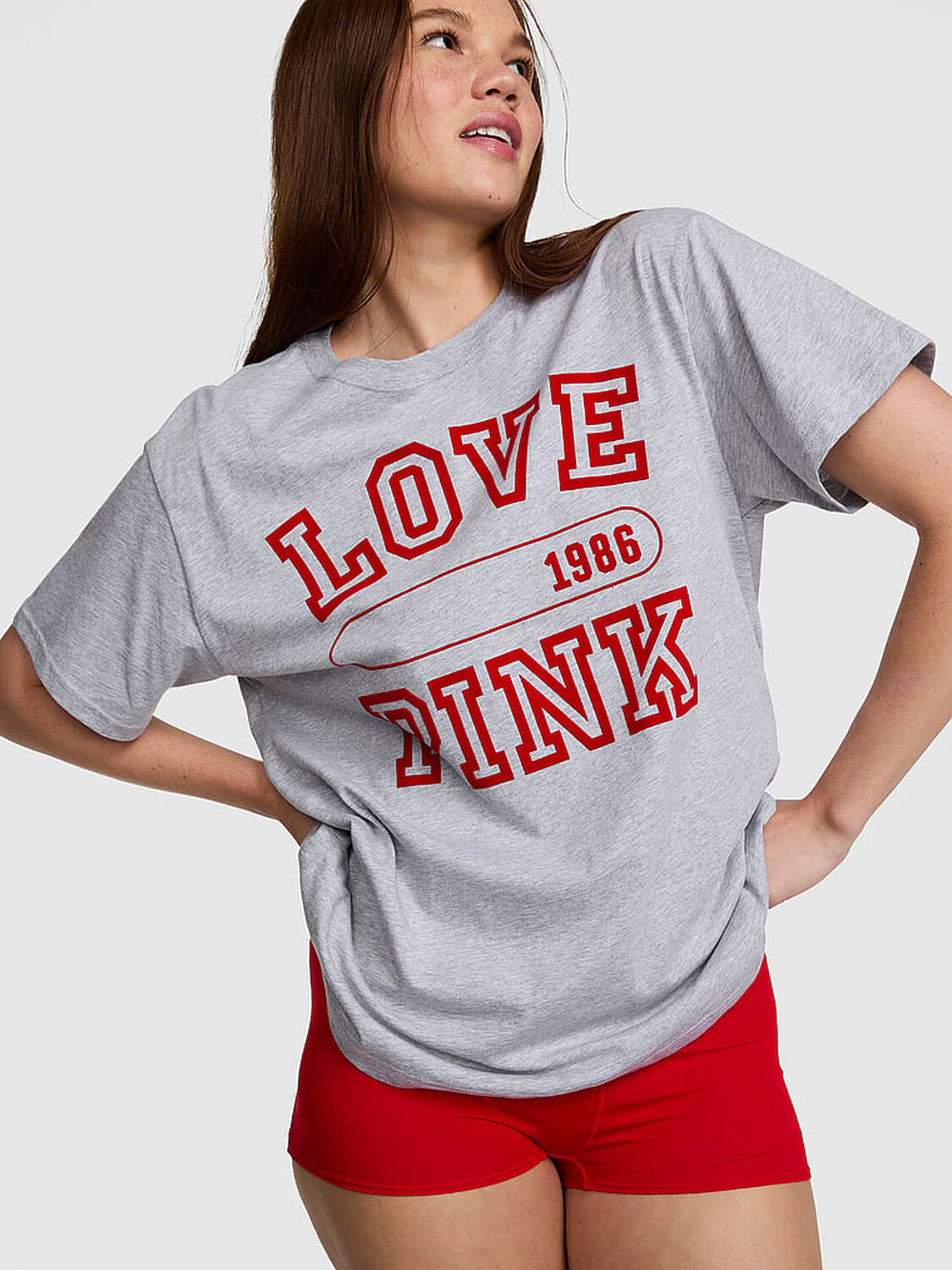 pink Pink Campus Cotton&trade; Tee Medium Heather Grey 1 of 2 